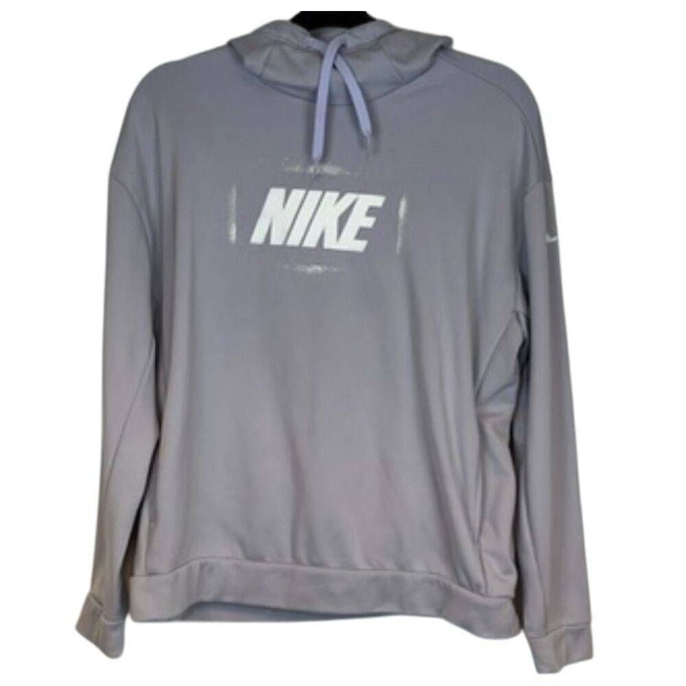 NIKE Hoodie Women's Medium Gray Purple Fleece Lined Pullover Drawstring‎ Hood